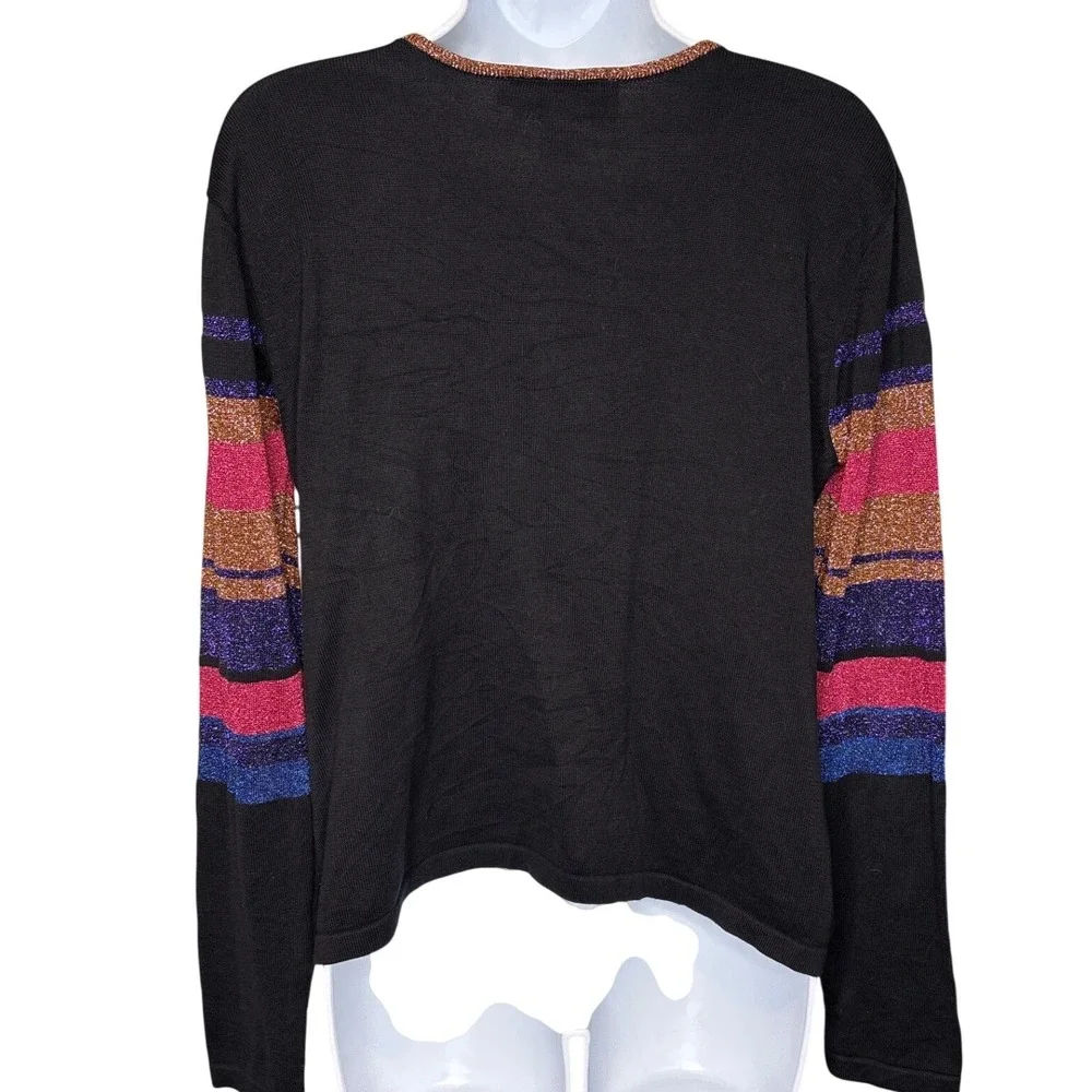 Vintage RICHARD AND COMPANY Womens Black Metallic Striped Sweater Size M Sparkly